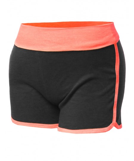 Women's Basic Neon Color Contrast Fold Over Dolphin Shorts