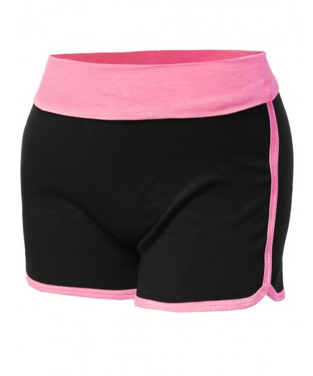 Women's Basic Neon Color Contrast Fold Over Dolphin Shorts