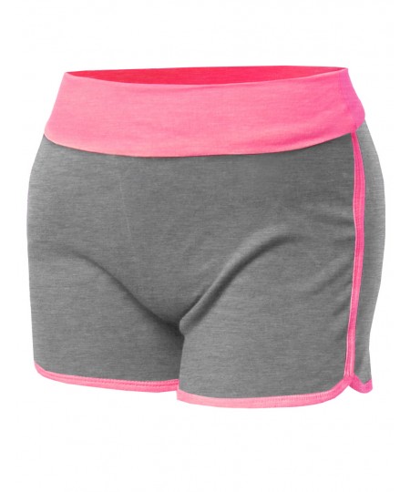 Women's Basic Neon Color Contrast Fold Over Dolphin Shorts