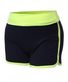 Women's Basic Neon Color Contrast Fold Over Dolphin Shorts
