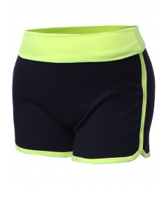 Women's Basic Neon Color Contrast Fold Over Dolphin Shorts