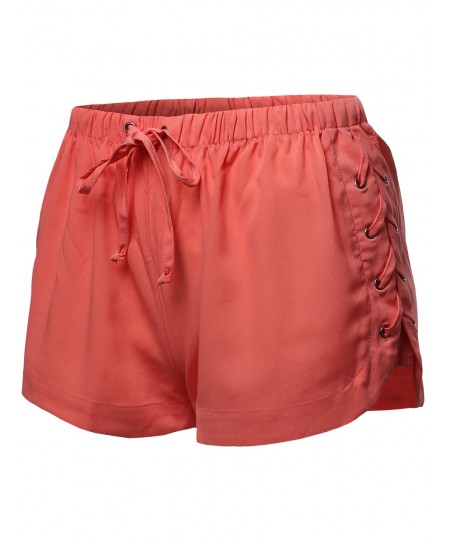 Women's Side Laced Up Drawstring Shorts