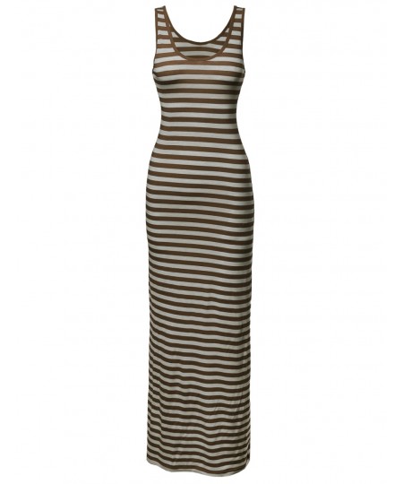 Women's Stripe Sleeveless Tanktop Long Maxi Dresses