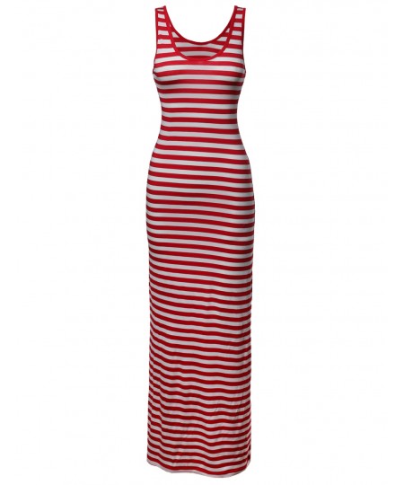 Women's Stripe Sleeveless Tanktop Long Maxi Dresses