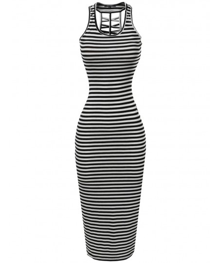 Women's Sleeveless Caged Back Ribbed Casual Maxi Dress