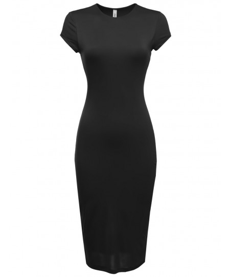 Women's Cap Sleeve Double Layer Long Bodycon Midi Dress