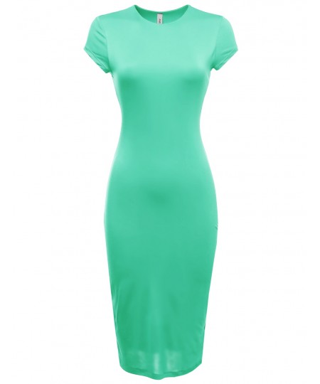 Women's Cap Sleeve Double Layer Long Bodycon Midi Dress