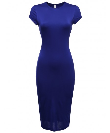 Women's Cap Sleeve Double Layer Long Bodycon Midi Dress