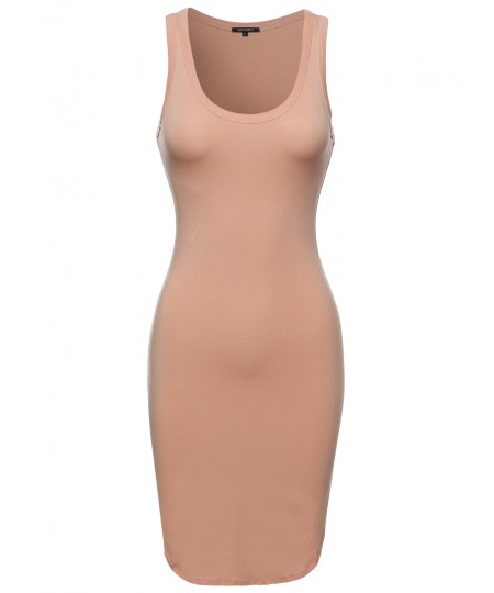 Women's Basic Solid Sleeveless Tight Fit Side Cut Tank Top Mini Dress