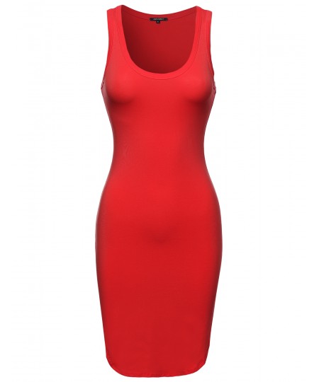 Women's Basic Solid Sleeveless Tight Fit Side Cut Tank Top Mini Dress