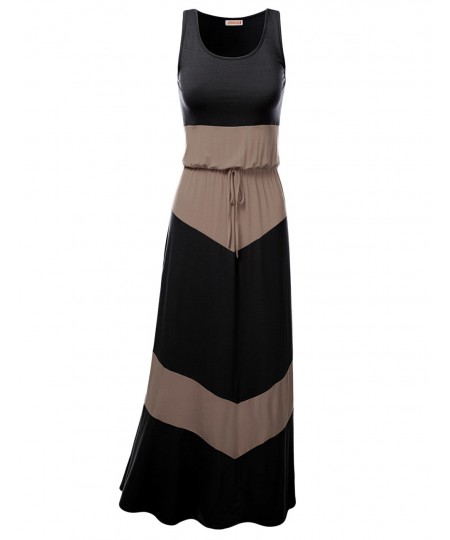 Women's Color Block Striped Good Strech Waist String Maxi Dresses