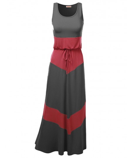 Women's Color Block Striped Good Strech Waist String Maxi Dresses