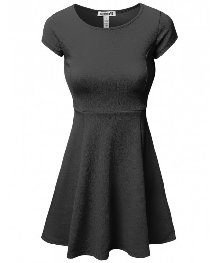 Women's Solid Short Sleeve Styleline Skater Dresses