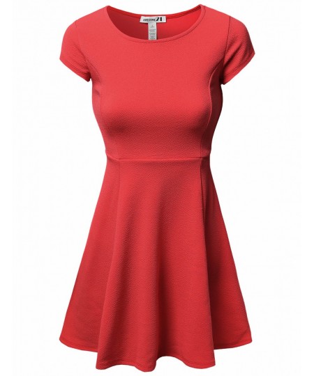 Women's Solid Short Sleeve Styleline Skater Dresses