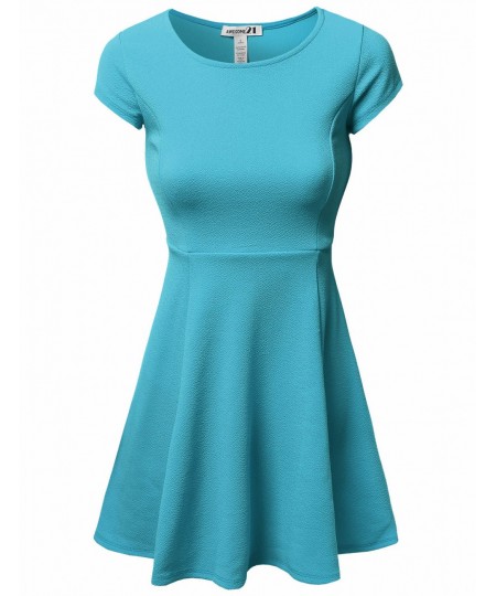 Women's Solid Short Sleeve Styleline Skater Dresses