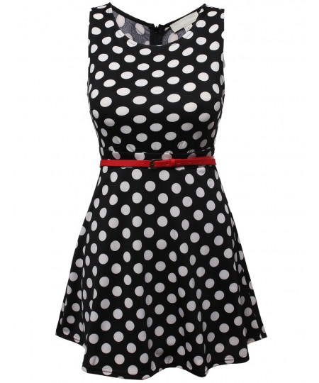 Women's Casual Fit Flare Polkadot Sleeveless Dress