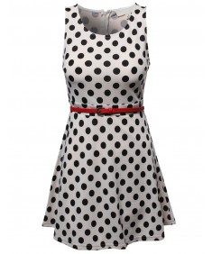 Women's Casual Fit Flare Polkadot Sleeveless Dress