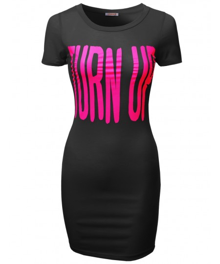 Women's Turn Up Printed Tee Dresses