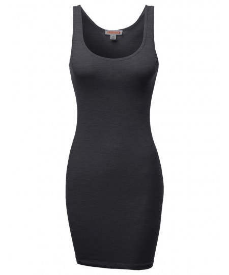 Basic Solid Sleeveless Tight Fit Tank Top Mini Racer-Back Dress