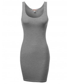 Basic Solid Sleeveless Tight Fit Tank Top Mini Racer-Back Dress