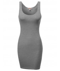 Basic Solid Sleeveless Tight Fit Tank Top Mini Racer-Back Dress