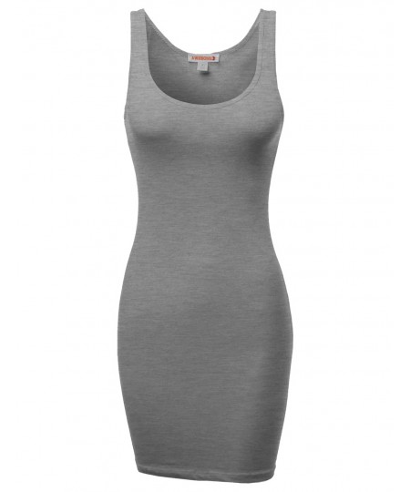 Basic Solid Sleeveless Tight Fit Tank Top Mini Racer-Back Dress