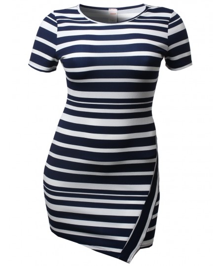 Women's Cute Stripe Colorblock Short Sleeve Bodycon Plus Size Dresses