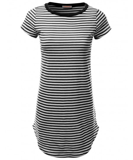 Women's Super Cute Stripe Casual Fit Short Sleeve Tshirt Dresses