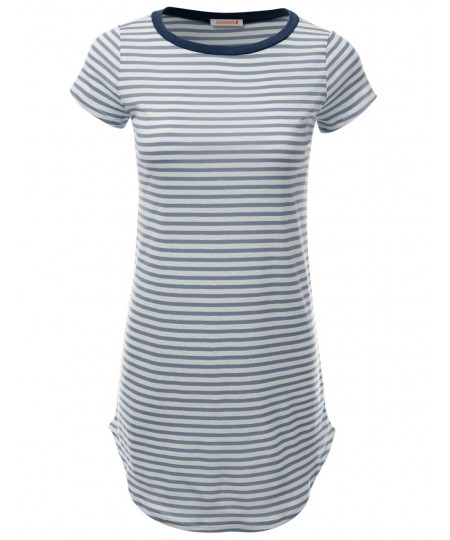 Women's Super Cute Stripe Casual Fit Short Sleeve Tshirt Dresses