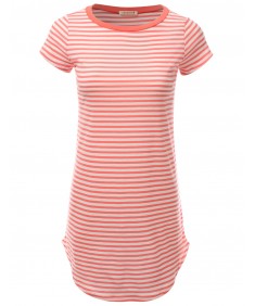 Women's Super Cute Stripe Casual Fit Short Sleeve Tshirt Dresses