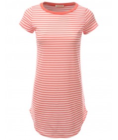 Women's Super Cute Stripe Casual Fit Short Sleeve Tshirt Dresses