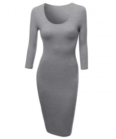 Women's Basic Solid Fitted Dress Great Match With Cardigan Jacket