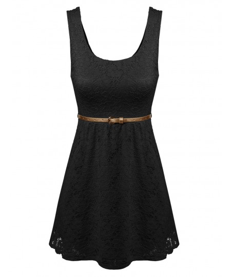 Women's Stretchy Lovely Lace Dress W Detachable Belt