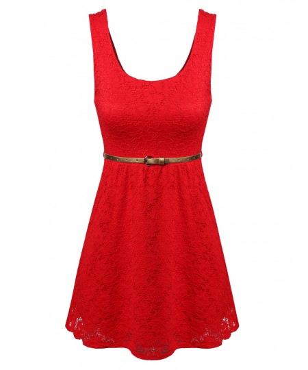 Women's Stretchy Lovely Lace Dress W Detachable Belt