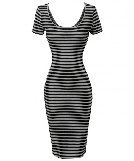 Women's Short Sleeve Rib Striped Dress