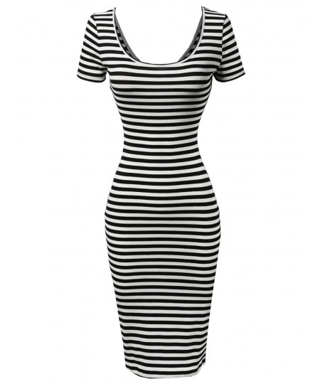 Women's Short Sleeve Rib Striped Dress