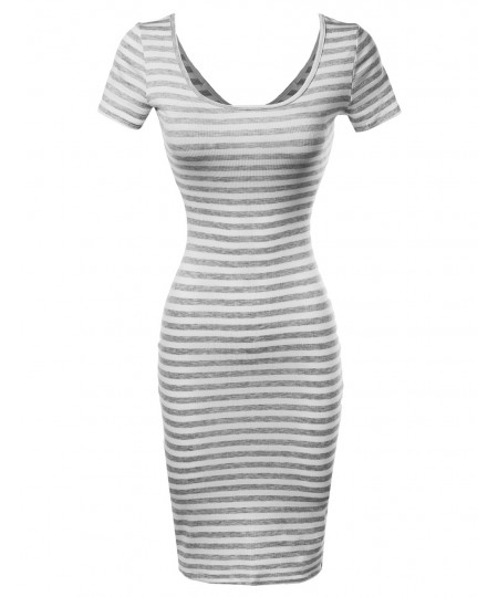 Women's Short Sleeve Rib Striped Dress