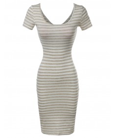 Women's Short Sleeve Rib Striped Dress