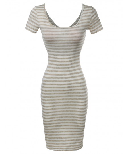 Women's Short Sleeve Rib Striped Dress