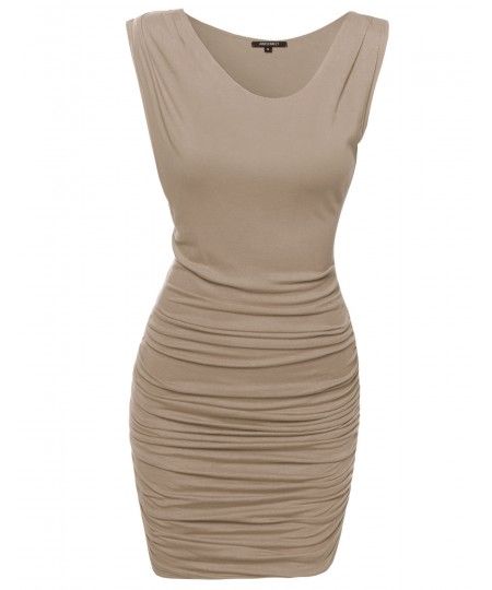 Women's Unbalanced Shoulder Dress w/ Side Shirring