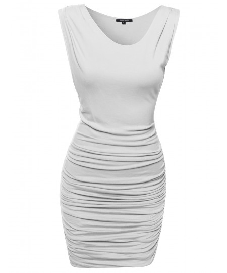 Women's Unbalanced Shoulder Dress w/ Side Shirring
