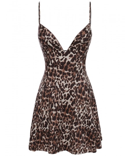 Women's Leopard Print Spaghetti Strap Party Dress