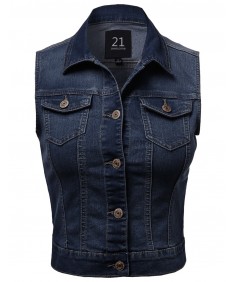 Women's Medium Stone Wash Strechy Denim Vest