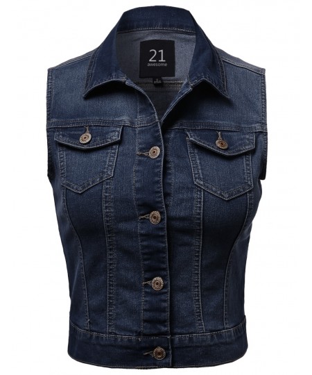 Women's Medium Stone Wash Strechy Denim Vest