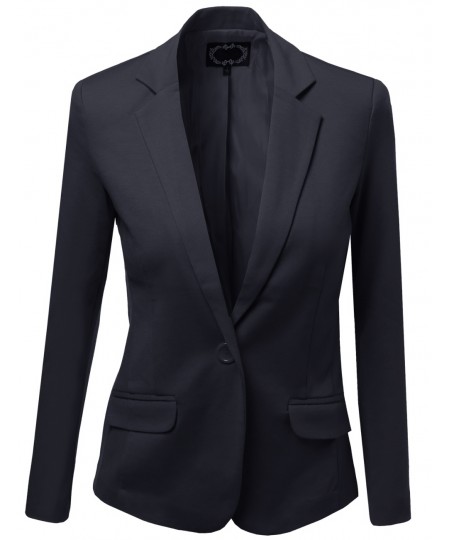 Women's Basic Solid Slim Fit One Button Blazers