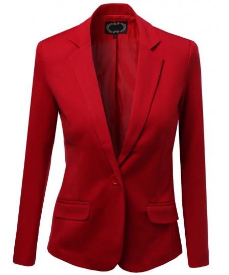 Women's Basic Solid Slim Fit One Button Blazers