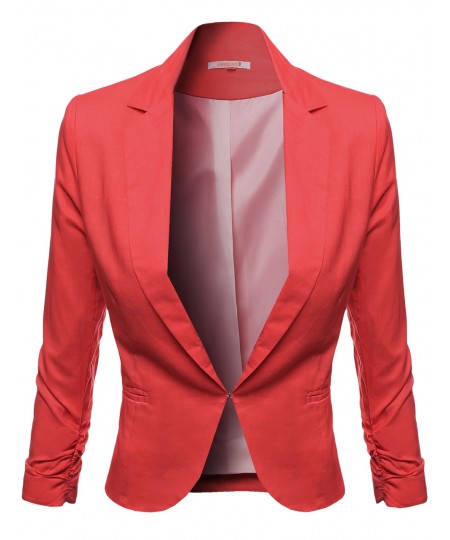 Women's 3/4 Sleeve Hook Closure Shirring Sleeve Blazers