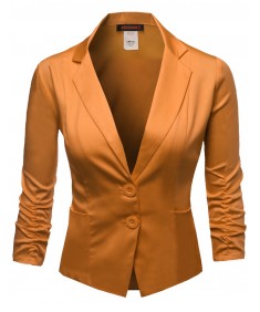 Women's Basic Solid Color Sherring Sleeve Boyfriend Plus Size Blazer 