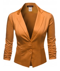 Women's Basic Solid Color Sherring Sleeve Boyfriend Plus Size Blazer 