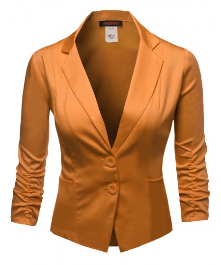 Women's Zipper Detail Belted Neck Long Sleeve Short Suit Blazer Jacket